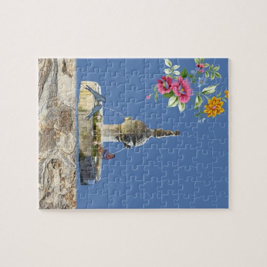Puzles Floral Fountain Birds Legpuzzel (Horizontaal)