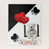 Puzles Floral White Teddy Bear Red Hearts Legpuzzel (Verticaal)