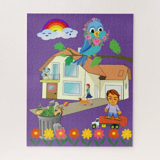 Puzles Garbage Man Truck Floral Rainbow Legpuzzel (Verticaal)