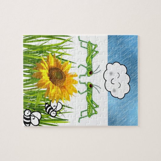 Puzles Grasshopping bee Grass Clouds Legpuzzel (Horizontaal)