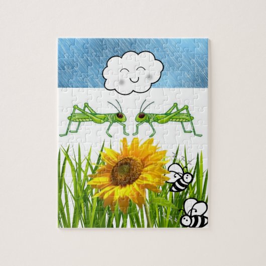 Puzles Grasshopping bee Grass Clouds Legpuzzel (Verticaal)