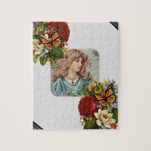 Puzles Gray Victoriaans Floral Flowers Butterfly Legpuzzel (Verticaal)