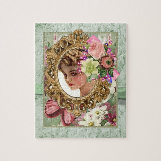 Puzles Green Roze Victoriaans Vrouw Floral Legpuzzel (Verticaal)