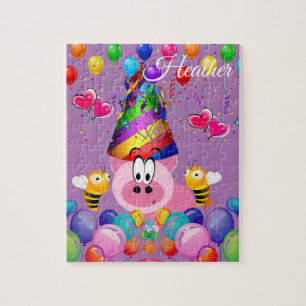 Puzles Happy Birthday Roze Varkens Bumblebee Legpuzzel