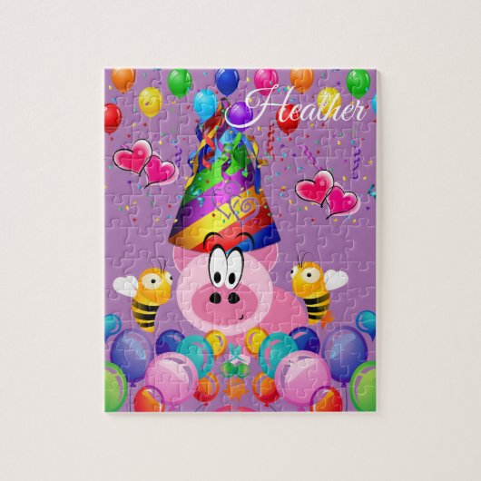 Puzles Happy Birthday Roze Varkens Bumblebee Legpuzzel (Verticaal)