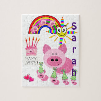 Puzles Happy Birthday Roze Varkens Legpuzzel