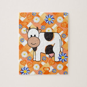 Puzles Koe Oranje Chevron Blue Stars Legpuzzel