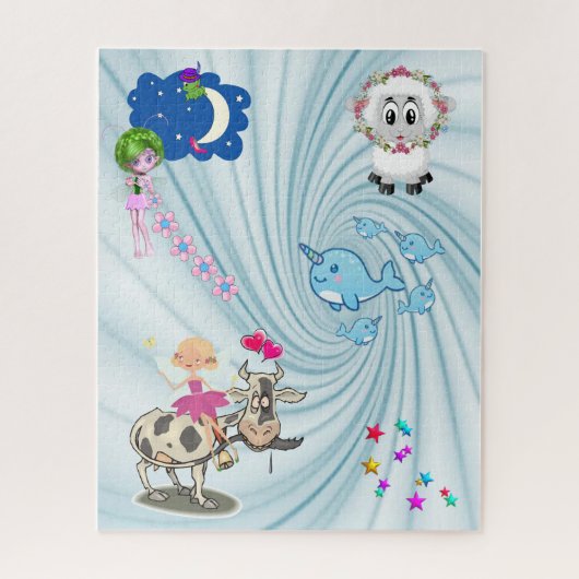 Puzles Narwhal Koe Sheep Stars Floral Legpuzzel (Verticaal)