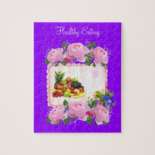 Puzles Paars Healthy Fruits Pink Roses Floral Legpuzzel (Verticaal)