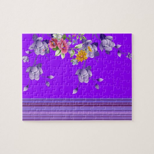 Puzles Paarse Stripes Floral Flowers Legpuzzel (Horizontaal)