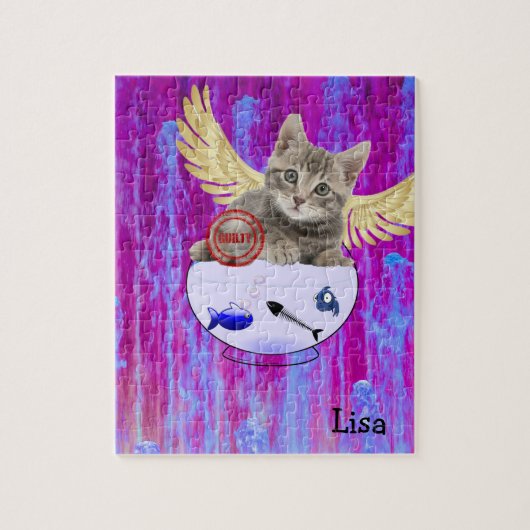 Puzles Pastel Kitten met Wings Fish Guilty Legpuzzel (Verticaal)