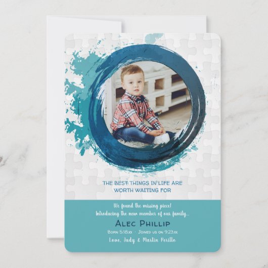 Puzles Piecks Blue Photo Adoption Announge Kaart (Voorkant)