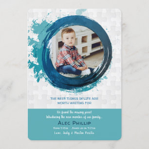 Puzles Piecks Blue Photo Adoption Announge Kaart