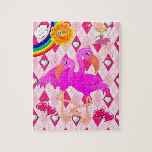 Puzles Pink Flamingo Fairy Rainbow Sun Legpuzzel