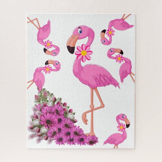Puzles Pink Flamingo Floral Legpuzzel (Verticaal)