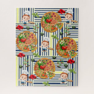Puzles Pizza Party Blue & White Stripe Legpuzzel