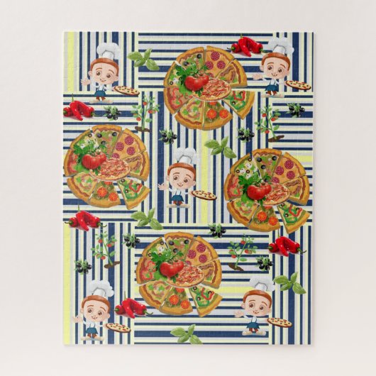 Puzles Pizza Party Blue & White Stripe Legpuzzel (Verticaal)