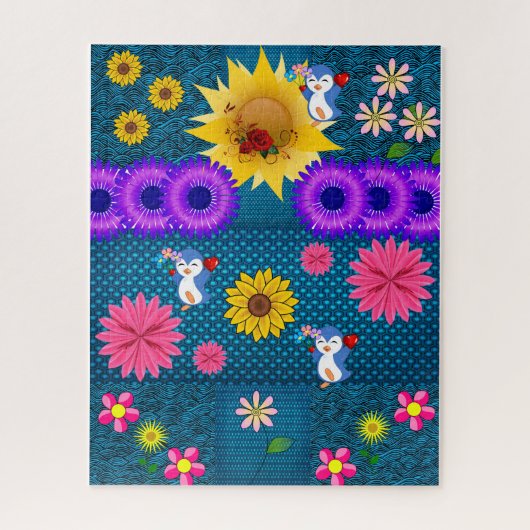 Puzles Red Rose Floral Penguin Blue Legpuzzel (Verticaal)