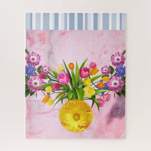 Puzles roze marmer Floral Flowers Stripe Grey Legpuzzel (Verticaal)