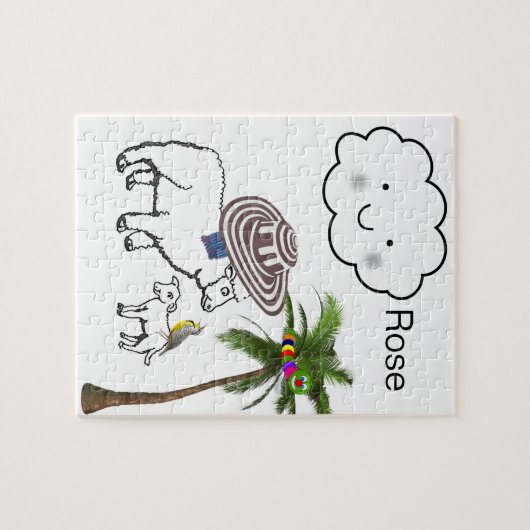Puzles Sheep Clouds Floral Palm Tree Legpuzzel (Horizontaal)