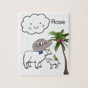 Puzles Sheep Clouds Floral Palm Tree Legpuzzel