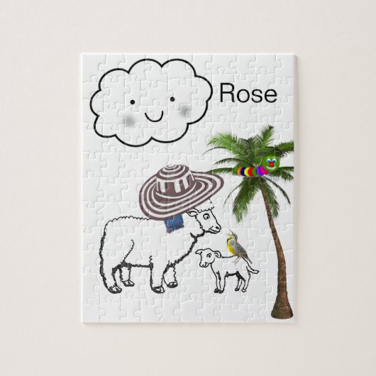 Puzles Sheep Clouds Floral Palm Tree Legpuzzel (Verticaal)