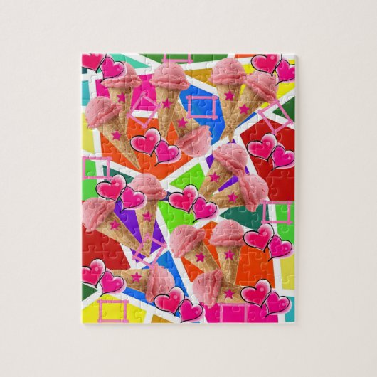 Puzles Strawberry Ice Cream Abstracte roze harten Legpuzzel (Verticaal)