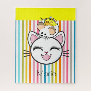Puzles Stripe Cat Mouse Kaas Legpuzzel