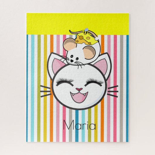 Puzles Stripe Cat Mouse Kaas Legpuzzel (Verticaal)