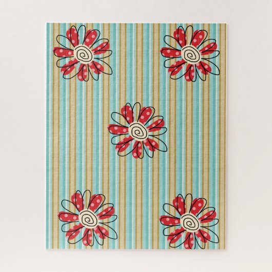 Puzles Stripe Red Gold Flowers Floral Legpuzzel (Verticaal)