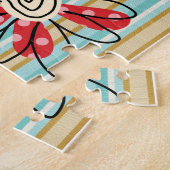 Puzles Stripe Red Gold Flowers Floral Legpuzzel (Zijkant)