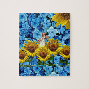 Puzles Sunflower Fairy Blue Floral Legpuzzel