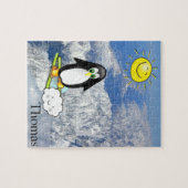 Puzles White en Black Penguin Skiing Clouds Legpuzzel (Horizontaal)