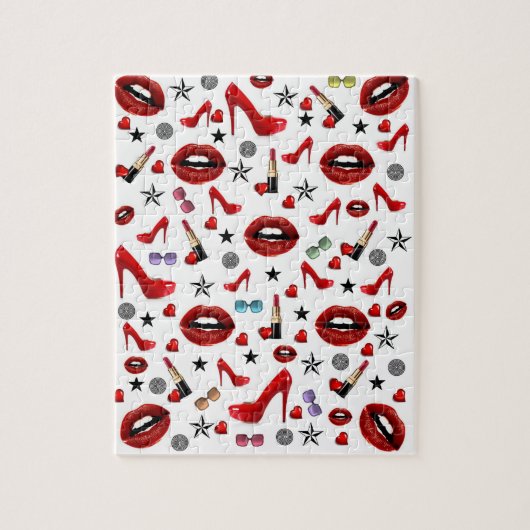 Puzles White Red Lipstick Heels Heels Legpuzzel (Verticaal)