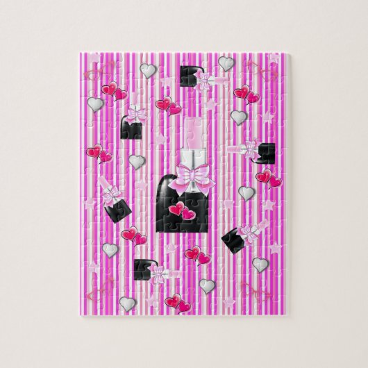 Puzles White roze stripes Nail Poland Hearts Legpuzzel (Verticaal)