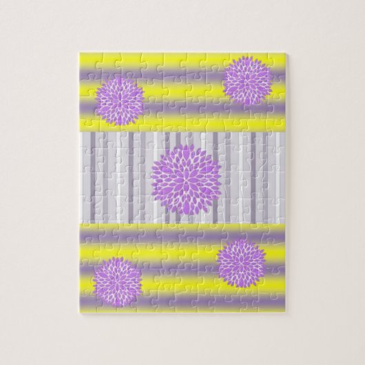 Puzles Yellow Paarse Stripe Purple Flowers Legpuzzel (Verticaal)