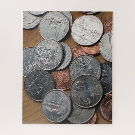 Puzzel - Amerikaanse munten op tafel (Verticaal)