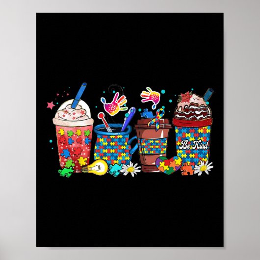 Puzzel Autisme Awareness Day Coffee Latte Cups Cof Poster (Voorkant)