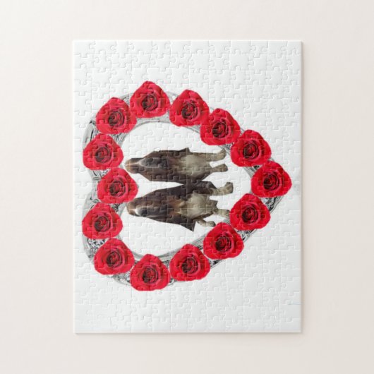 Puzzel Candy Rozen Rode Hart Met Basset Honden (Verticaal)