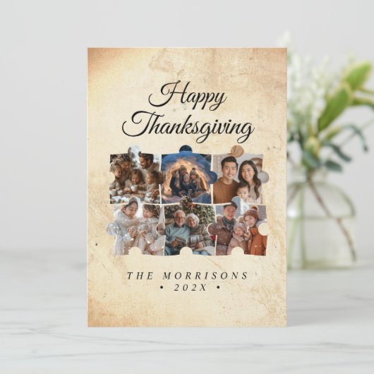 Puzzel Collage 6 Foto Rustiek Happy Thanksgiving Feestdagenkaart (Staand voorkant)