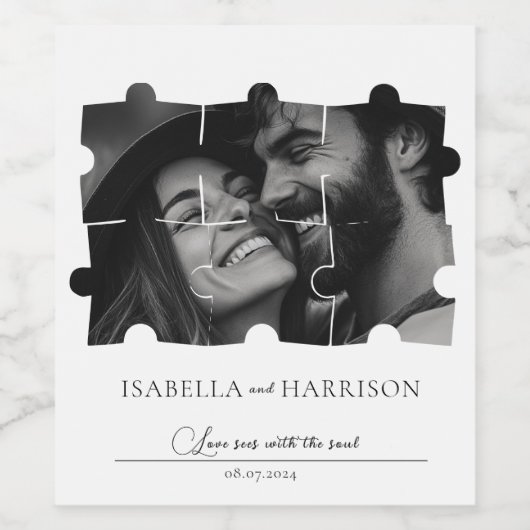 Puzzel collage foto bruiloft zwart en wit wijn etiket (Enkel label)