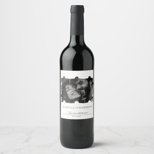 Puzzel collage foto bruiloft zwart en wit wijn etiket (Voorkant)