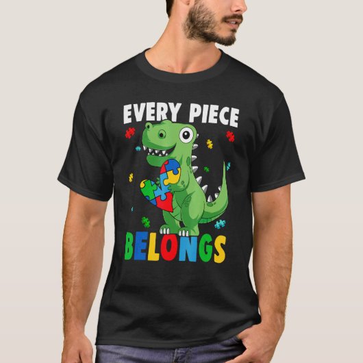 Puzzel Dinosaurus Elk Stuk Hoort Erbij Autisme Bew T-shirt (Voorkant)