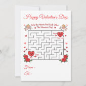 Puzzel Doolhof Spel Harten Overeenkomst Rode Rozen Feestdagenkaart (Voorkant)