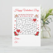 Puzzel Doolhof Spel Harten Overeenkomst Rode Rozen Feestdagenkaart (Staand voorkant)