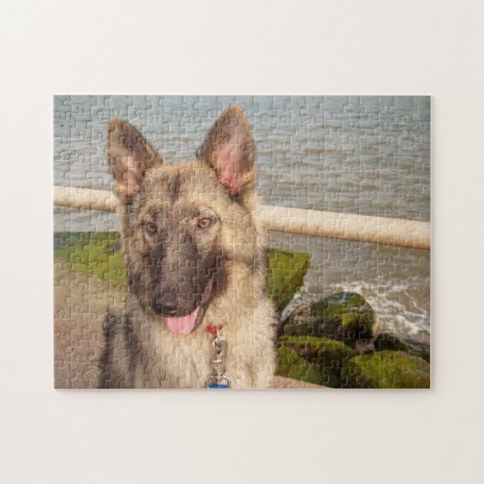 Puzzel Duitse herder bij het Zee (Horizontaal)