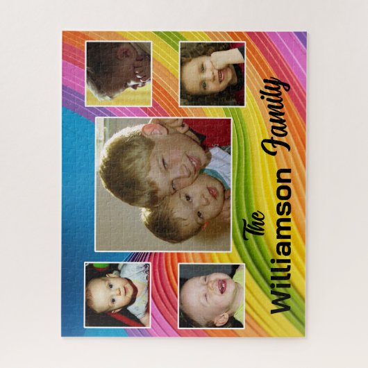 Puzzel Fun 5 Familiefoto's en Naam Legpuzzel (Verticaal)
