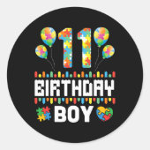 Puzzel Hart Bylloons Happy Birthday Autisme 11 jaa Ronde Sticker (Voorkant)