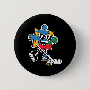 Puzzel IJshockey Autisme Bewustzijn Sport Jongens  Ronde Button 5,7 Cm