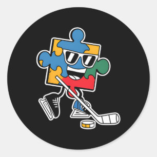 Puzzel IJshockey Autisme Bewustzijn Sport Jongens Ronde Sticker